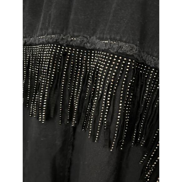 Zara Rhinestone Fringe Studded Jean Jacket  Black Size Medium - Picture 12 of 13